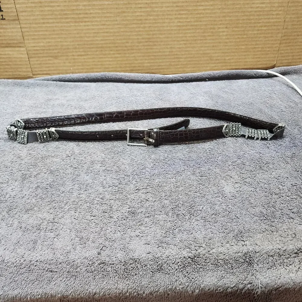 Brighton brown leather belt silver accents & buckle stretchy  XL 47608 b50